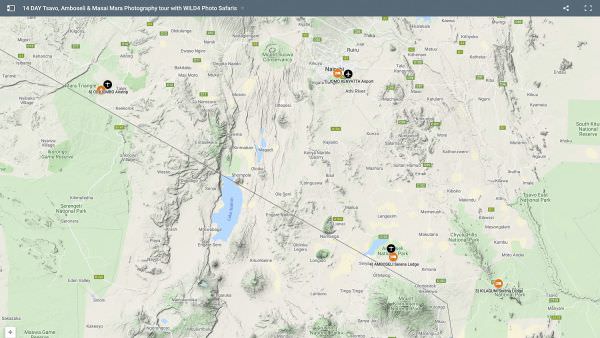 Tsavo, Amboseli & Masai Mara Photo Safari - June 2023 Map