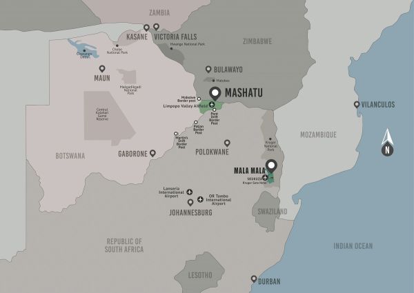 Mashatu, MalaMala & Kruger Hotel - Wildlife Filming Safari - Nov 2027 Map