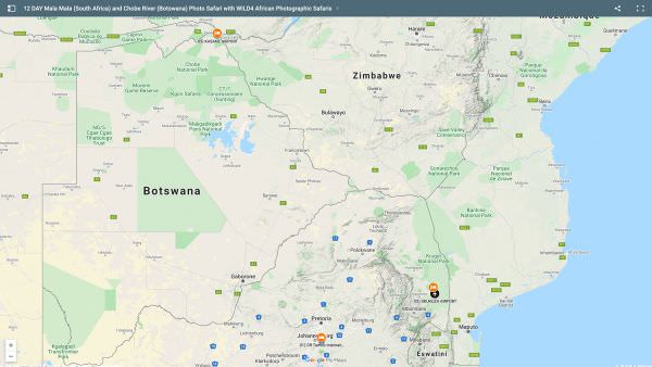 MalaMala & Chobe River Photo Safari - July | Aug 2023 Map